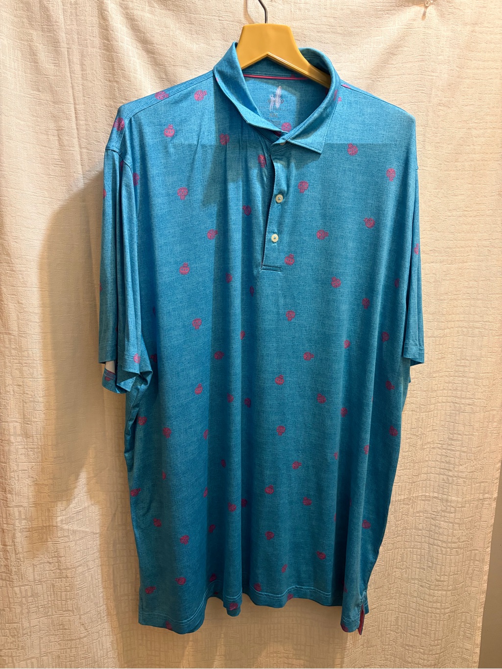 Johnnie-O Teal Polo With Pink Skull Print